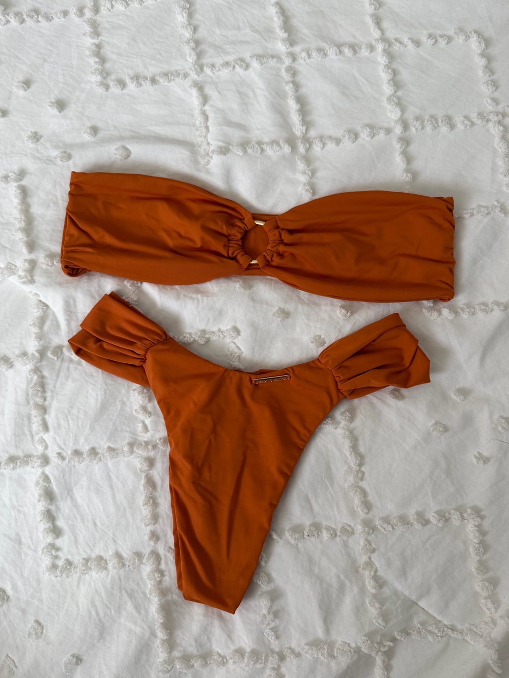 Rust Orange Bandeau Bikini Set with Ring Detail
